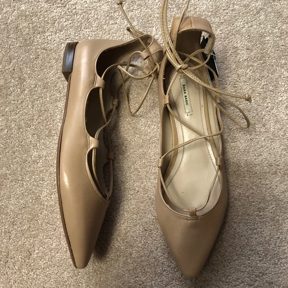 Zara Leather Nude Flats - Picture 3 of 11